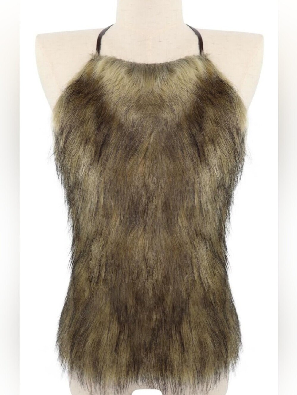 NWT Faux Fur Halter Top Backless Festival Rave Clubwear One Size - Picture 1 of 4